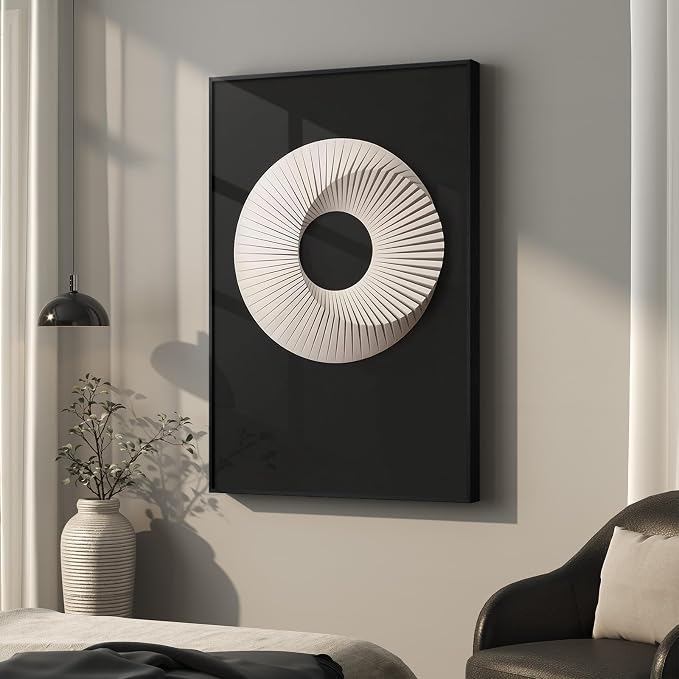 Framed Modern Black and White Abstract Wall Art, Large Contemporary Elegant