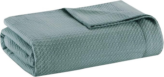 Madison Park Soft Certified 100% Egyptian Cotton Breathable Cozy Blanket, Premium Waffle Knit Classic Design, Luxury All Season Lightweight Cover for Bed, Couch and Sofa, Teal King(108"x90")