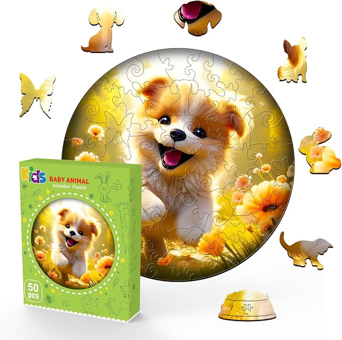 Wooden Puzzles for Kids Ages 4-8, Cute Dog Puzzle, Unique Animal Shaped Wooden Jigsaw Puzzles for Kid, 50 Pieces Puzzles for Kids(50pcs,11.4 * 11.4in)