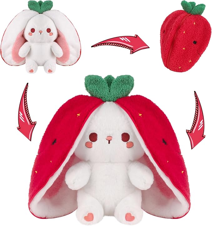MIAODAM Strawberry Bunny Stuffed Animal, Cute Soft Bunny Plush Toy for Kids | Perfect Birthday Present & Nursery Decor, Ideal Easter & Christmas Gift (7 Inch)