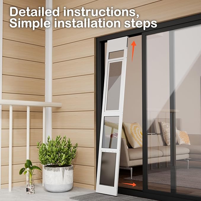 Dog Door for Sliding Glass Door, Adjustable Height 75 3/5" to 80" Sliding Door Pet Door Insert with Screen Design, Suitable for Large Dogs Up to 75 lbs, New