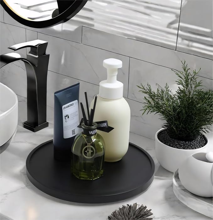 10-inch Black Wood Lazy Susan Organizers, ACIAZAAZ Lazy Susan Turntable for Cabinet, Kitchen Turntable Storage for Table, Countertop, Pantry