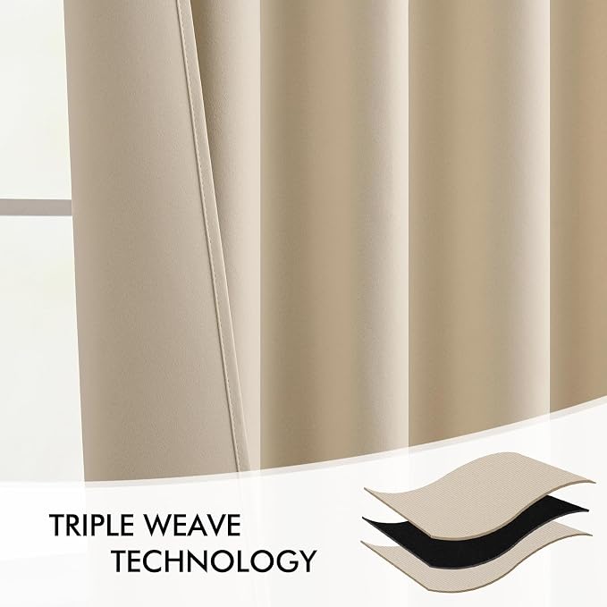 MIULEE Cream Beige Back Tab Light Blocking Curtains 132 Inch Length 2 Panels Set