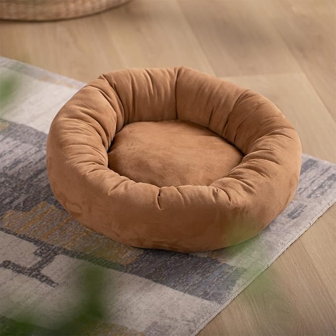 KASENTEX Round Dog Bed - Medium Dog Donut Bed, Anti-Slip, Machine Washable (Brown, 23x23 Inches)