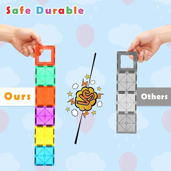 Gemmicc Magnetic Tiles, Magnet Toys Building Blocks for Kids, STEM Approved Educational Toys, Magnet Puzzles Stacking Blocks for Boys Girls,55 PCS Starter Set