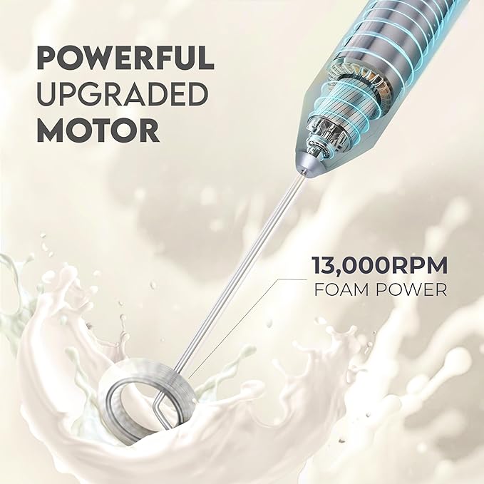 Zulay Kitchen Powerful Milk Frother AA Batteries Included – Ultra Fast Handheld Drink Mixer with Stainless Steel Whisk Stirrer for Coffee, Protein, Matcha & More, Frother Wand Electric Frothmate Blue