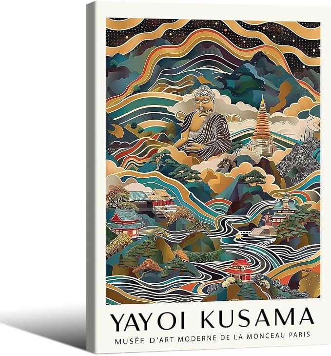 Yayoi Kusama Framed Wall Art Vintage Japanese Poster 20X30 in Abstract Buddha