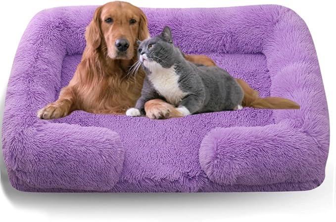 Dog Beds Medium Large Size Dog, Calming Dog Bed with Removable Washable Cover, Waterproof Lining and Nonskid Bottom(Purple,XXL)