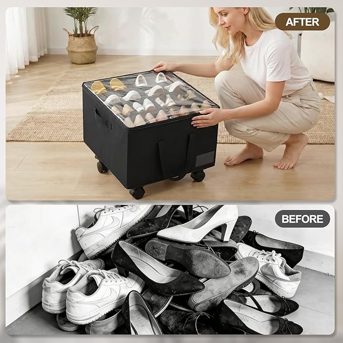 Large Rolling Shoe Organizer Boxes, 2 Pack – Black
