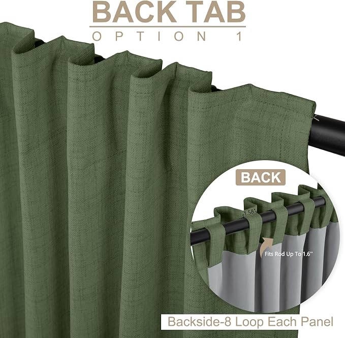 100% Blackout Shield Olive Green Linen Blackout Curtains