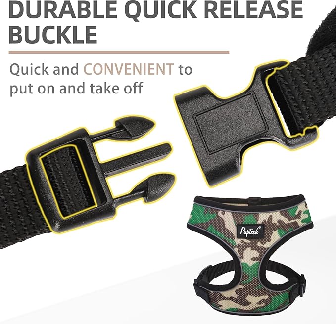 PUPTECK Soft Mesh Dog Harness and Leash Set Pet Puppy Cat Comfort Padded Vest No Pull Harnesses, Camouflage, L
