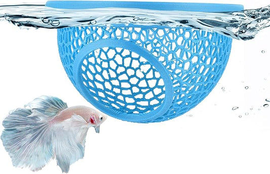 Blue Floating Betta Hide & Shrimp Cave: 3-in-1 Aquarium Hammock, Feeder & Resting Spot for Betta Fish, Shrimp & Small Fish | Eco-Safe PLA