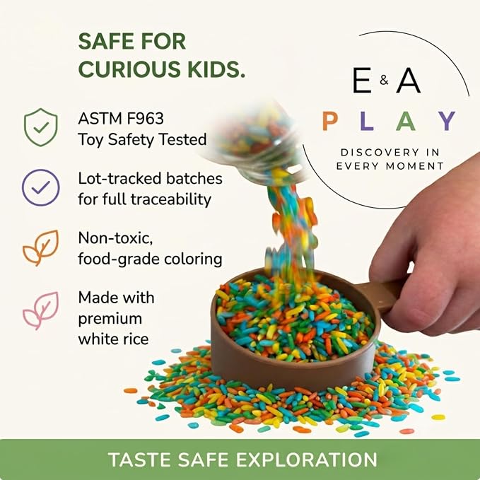 Rainbow Rice Sensory Bin Filler for Calm, Creative Play. 5 Colors, 10 Cups (4.5 lbs) Montessori Fine Motor Activity for Kids- Non-Toxic, Hand-Dyed, Sensory Toy - Made in USA by a Real Mom
