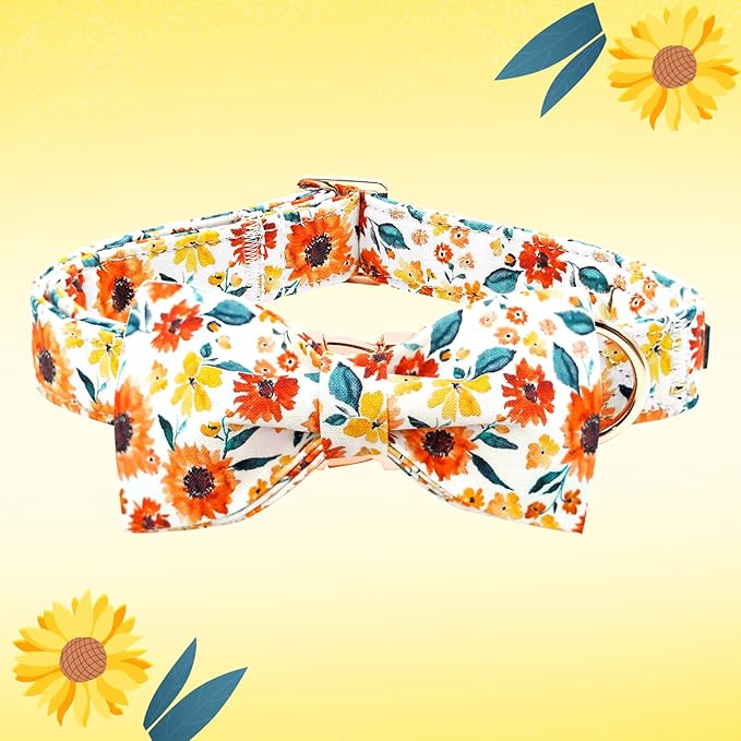 Lionheart glory Dog Collar Bow Collar Floral Dog Collar with Bow Tie Spring Summer Cute Collar Dog Boy or Girl Dog Collars Soft Durable Adjustable Dog Collars for Medium Dogs