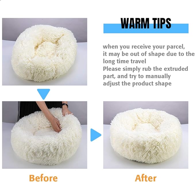 huraty Plush Calming Dog Bed, Faux Fur Donut Cuddler Bed for Cats, Anti-Skid & Anti-Anxiety, 20 Inch for Puppy and Kitties, Lilac, S