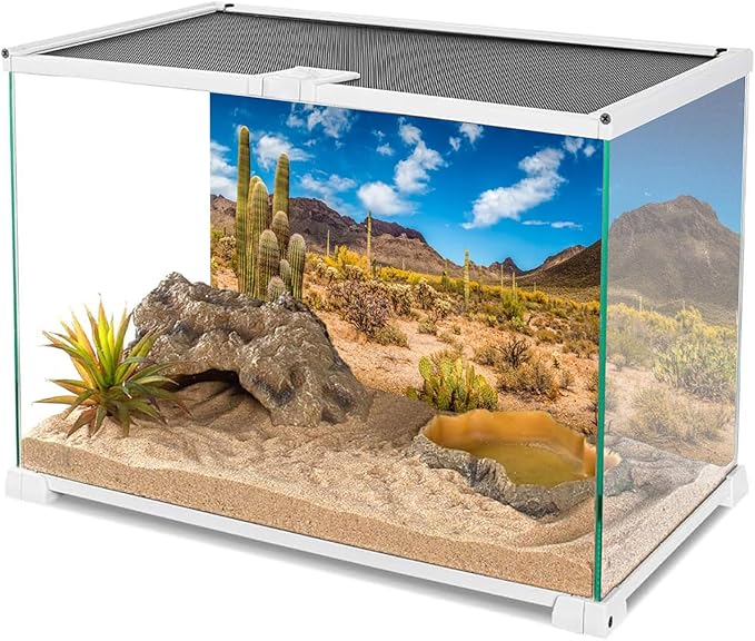 AWERT 72x16 inches Reptile Habitat Background Blue Sky Oasis Cactus Desert Terrarium Background Vinyl