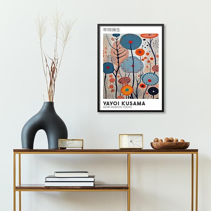 Yayoi Kusama Black Framed Wall Art 12x16in Vintage Japanese Painting Posters