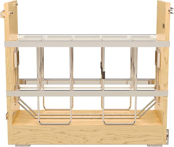 Rev-A-Shelf 8" Pullout Wooden Bakeware Organizer w/ Ball Bearing Soft-Close for Full Height Base Kitchen Cabinets, Foil Wrap/Tray Divider, Min Opening Width of 8.5", 447-BCBBSC-8C