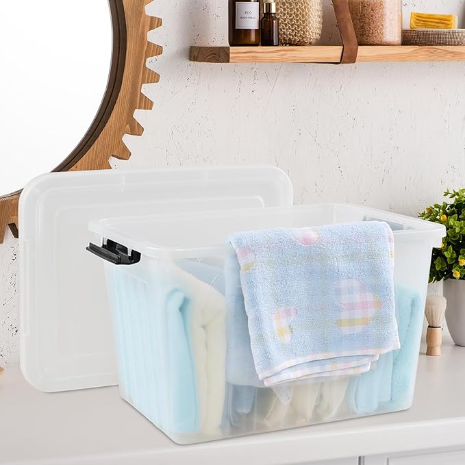 Bringer 4-Pack Clear Plastic Latching Storage Box, 18 L Storage Bin with Handle