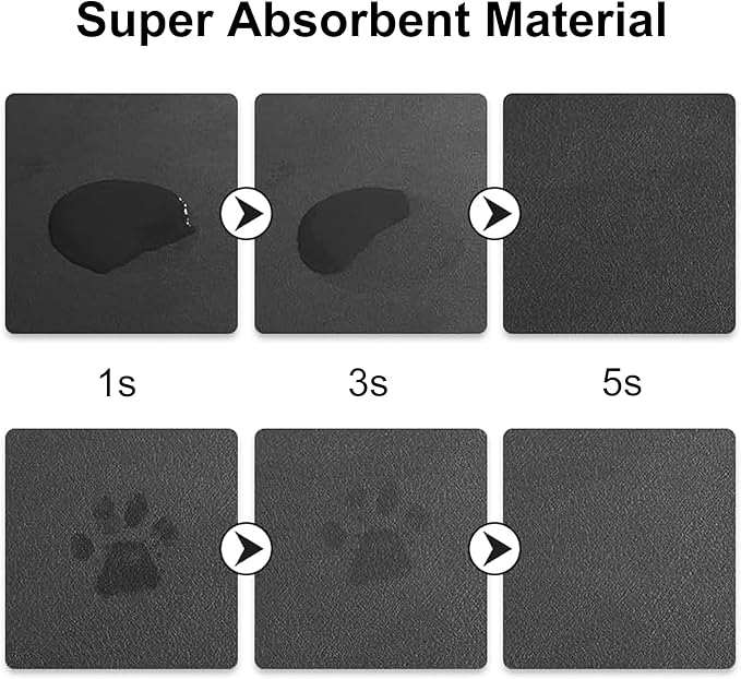 YCT Cat Food and Water Mat for Pets - Non-Slip Super Absorbent Dog Bowl Mat With Multiple Cat Heads Logo - 24 x 16.9 Inches, Dark Grey