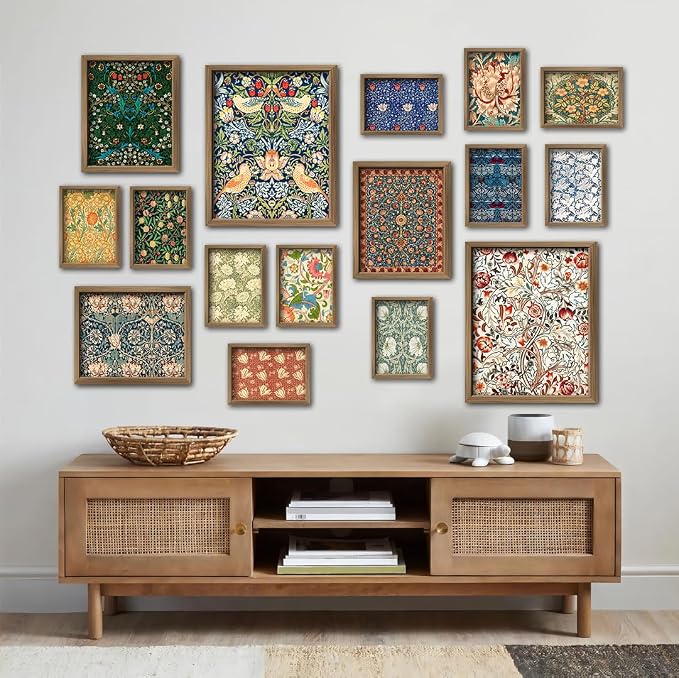 ANERZA 16 PCS Framed William Morris Wall Art Decor, Floral Wall Prints