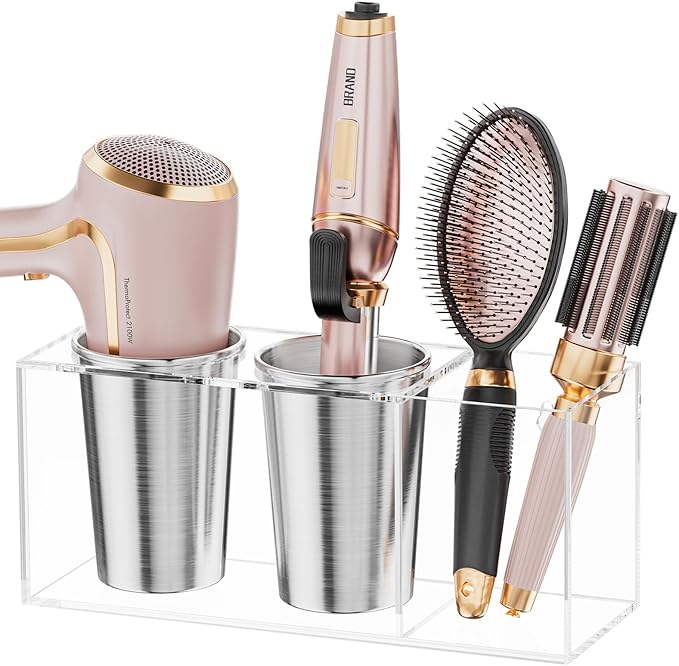 Hair Tool Organizer Acrylic: Hair Dryer Holder Wall Mount - Blow Dryer Holder Cabinet Door - Bathroom Countertop Organizer for Curling Iron Hot Styling Tools Flat Iron - Clear