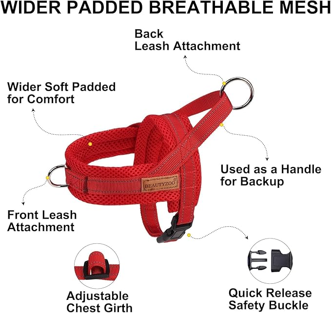 BEAUTYZOO No Pull Dog Harness Medium Sized Dog, Breathable Mesh Padded Dog Harness and Leash Set, Adjustable Reflective Escape Proof Dog Vest Harnessss Quick Fit for Training Walking, Red M