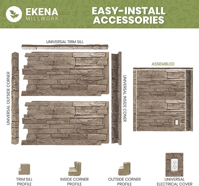 EverStone Cobblestone Faux Stone Panel, Harbor Mist Color