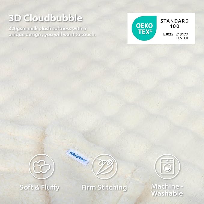 Dog Blankets Washable Pet Blanket - Fluffy Fuzzy Cat Puppy Blanket with Premium 300GSM 3D Fleece Bubble for Pet Kitten Doggy, Cream, 25x35IN