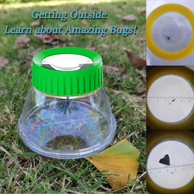4Pack Green Bug Viewer with 5X Magnifier | Bug Jars for Kids Collecting | Built-in 7cm Ruler with 2 Slant Tweezers,Bug Catcher Kit for Kids Science Nature Exploration,Hands Fine Motor Tool Set