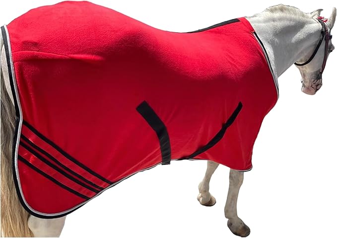 Majestic Ally Anti Pill Fleece Horse Blanket/Sheet with Silver Braided Rope (Red, 74)