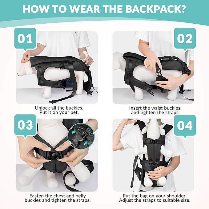 Dog Carrier Backpacks, Adjustable Dog Backpack Carrier, Legs Out Easy-fit Dog Chest Carrier for Medium Small Dogs, Hands Free Dog Front Carrier for Hiking, Cycling（Black XL）