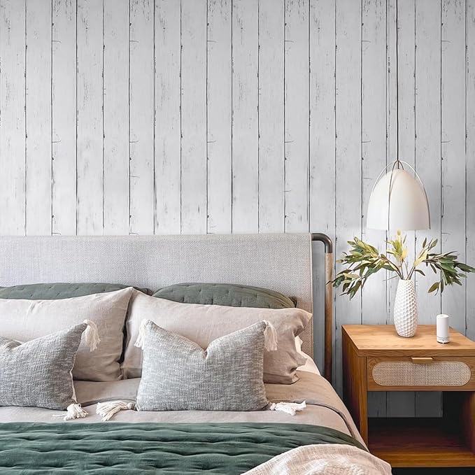 Wood Contact Paper White Gray 17.7"X 275"Thickened Peel and Stick Wallpaper