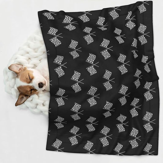 Reversible Pet Blanket for Sofa Protection Pet Comfort, Checkered Racing Flag Black and White, Double Sided Design with Cozy Nubby Nap Side and Durable Smooth Play Side