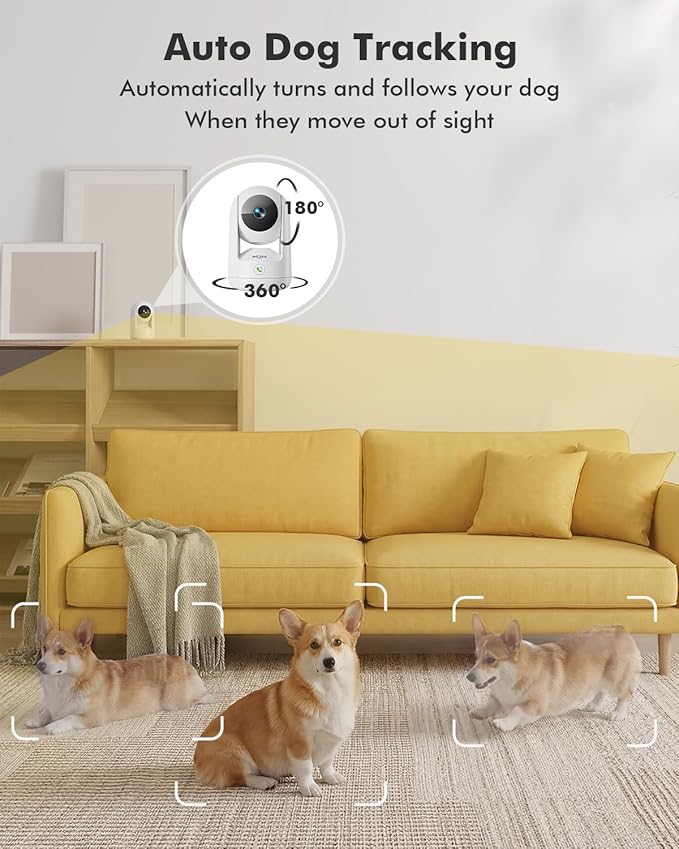 Dzees 2K Indoor Security Camera 2 Pack, 360 Degree WiFi Pet Camera with Phone App, 5G and 2.4G, Wired Home Camera with 2-Way Audio, Motion Tracking, Night Vision, White