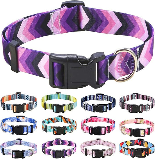 Dog Collar with Bohemia Floral Tribal Geometric Patterns - Soft Ethnic Style Collar Adjustable for Small Medium Large Dogs(Purple Arrow,S)