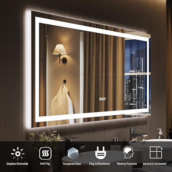 LED Bathroom Mirror 55 x 26 inch, Lighted Bathroom Vanity Mirror