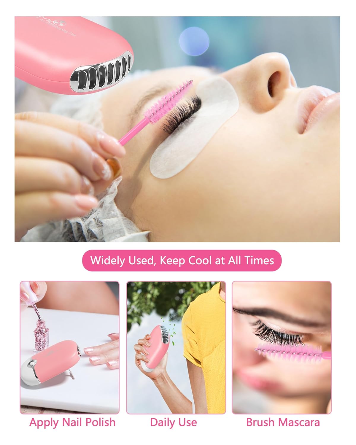 Buqikma Lash Shampoo - 60ML Lash Cleanser with Fan Brush, Rinse Bottle and 50 Pcs Mascara Brush, Rich Foam Wash for Eyelash Extensions at Home (Pink)