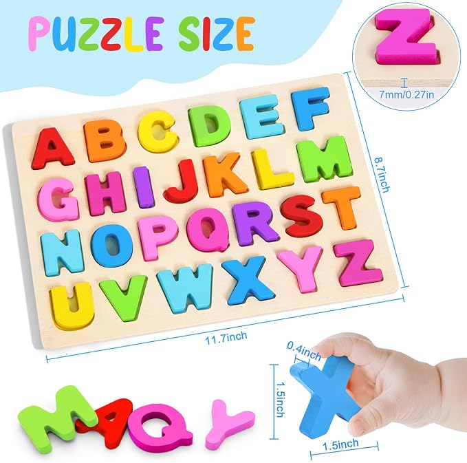 Attmu Wooden Puzzles for Toddlers, 2 Pcs Alphabet ABC Shape Number Puzzle | Learning Toys for Kids Preschool Educational Activities Toddler Gift Toys for Girls Boys Christmas Valentines Easter