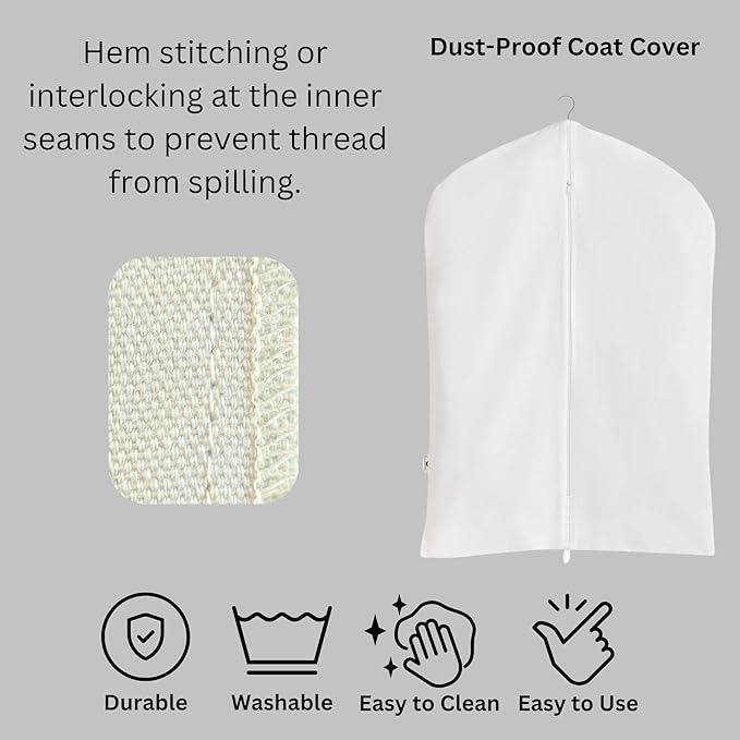 Garment Bag for Hanging Clothes – Organic Cotton Suit & Coat Cover with Zipper | Breathable Closet Organizer for Travel & Storage (Small (24"x35"), Off-White)
