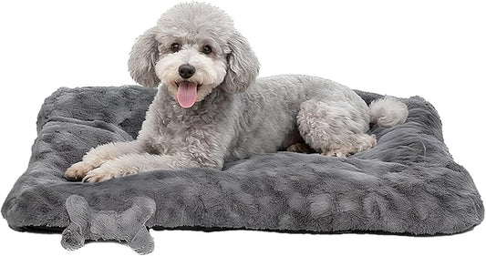 Washable Dog Bed for Small to Large Dogs, Calming Anti Anxiety Medium Dog Bed, Deluxe Plush Faux Fur Crate Beds, Comfy Fluffy Kennel Pad Pet Mat with Non-Slip Bottom, 36"x27", Dark Grey