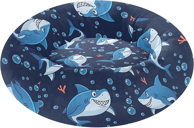 Burbuja Sharks Donut Pet Bed, Calming Soft Dog Bed with Anti-Slip Bottom, Round Cuddler Support for Dogs & Cats, Washable 20 in