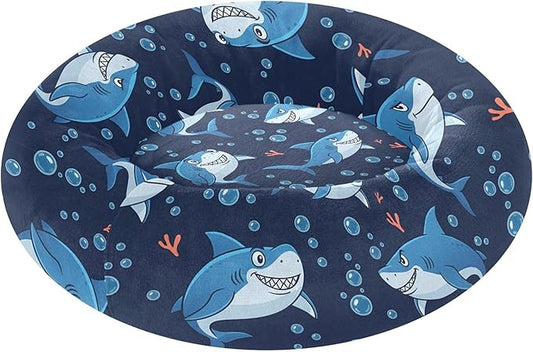 Burbuja Sharks Donut Pet Bed, Calming Soft Dog Bed with Anti-Slip Bottom, Round Cuddler Support for Dogs & Cats, Washable 16 in