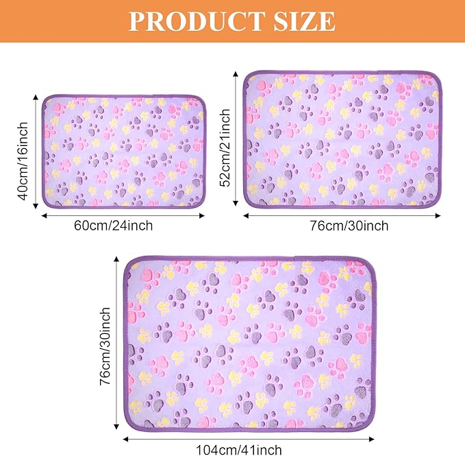 Tatuo 4 Pcs Dog Blanket for Pet Cat Blankets Indoor Puppy Teething Stuff Toys Paw Print Fleece Soft Blanket Sleep Mat for Guinea Pig Cage(White, Coffee, Pink, Purple,X-Large(41 x 30 Inch),Square)