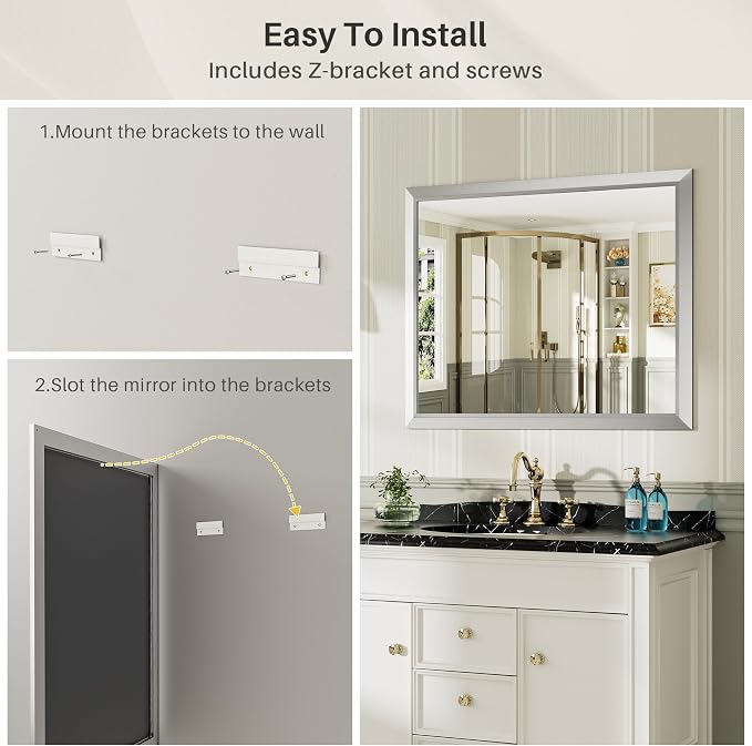 40x30 Inch Brushed Silver Bathroom Mirror