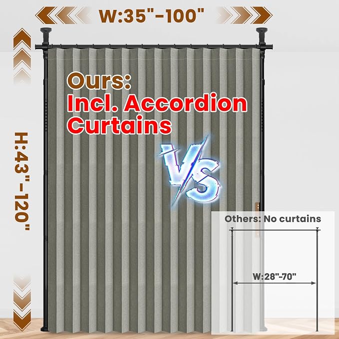 100% Blackout Room Divider Curtains Sets Grey W100 x L84 in 1 Panel No Drill