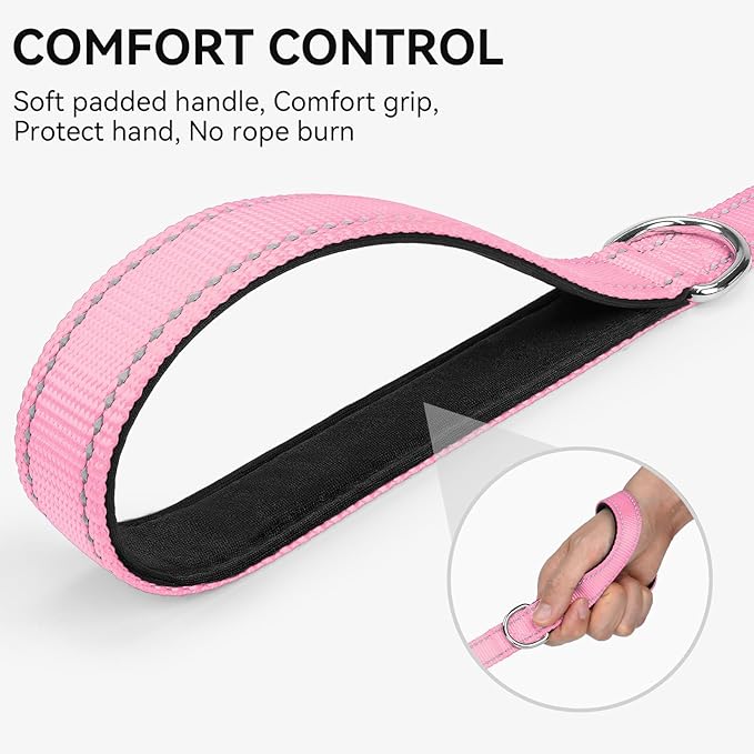 Joytale Dog Leash, 5 FT Double-Sided Reflective, Padded Handle Nylon Heavy Duty Leashes for Small Dogs Walking, Pink