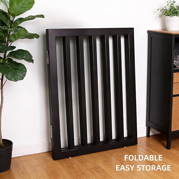 Dog Gate Indoor, Freestanding Dog Fence for The House, Doorways, Hallways,or Stairs,Pet Gate Foldable Wooden,Expandable 32" Height 6 Panels,Black