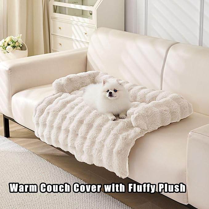Dream Cloud Pet Sofa Bed, Dream Cloud Pet Sofa Bed Cover, Cozy Rabbit-Velvet Non-Slip Washable Fluffy Plush Pet Mat for Furniture Protection, Soft Couch Bed for Dogs & Cats (Brown, 80X80 CM)
