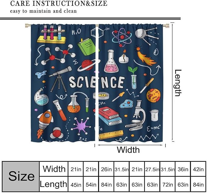 Science Physics Window Curtains, Abstract Math Chemistry Curtain Scientist Graffiti Print Window Treatments for Kids Teens Bedroom Living Room Kitchen Set 2 Panels,63x72 Inches